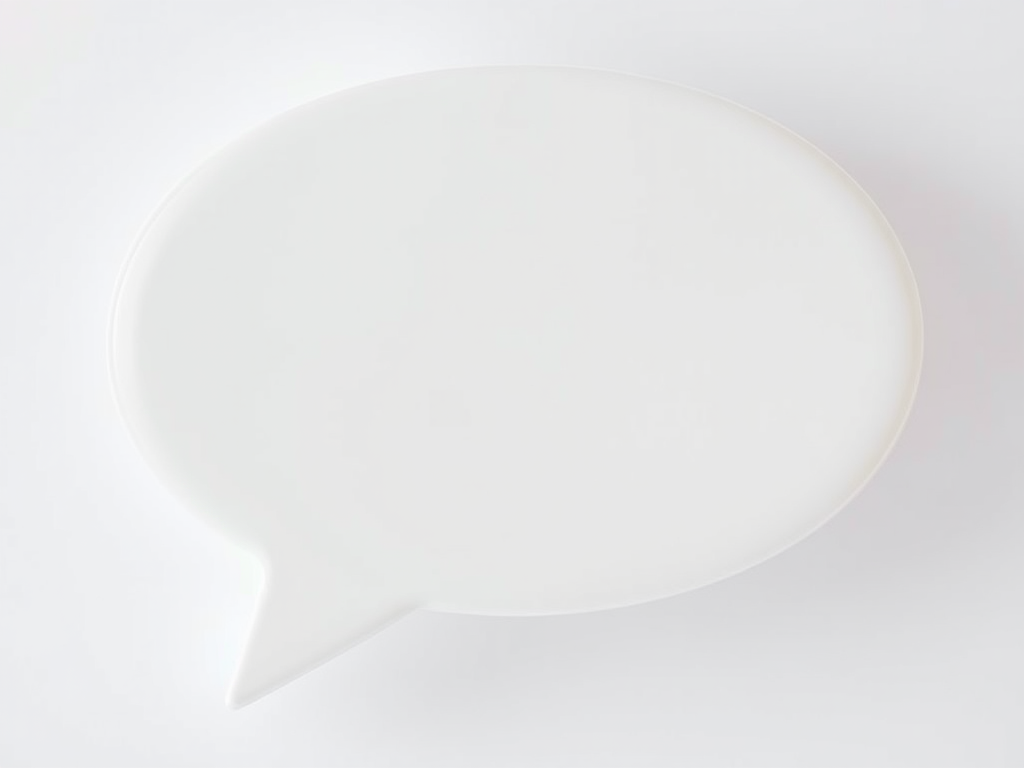 Generate a high-quality image of a blank speech bubble with a glossy finish, captured using a DSLR camera with a 50mm lens at f/2.8 aperture, 1/100s shutter speed, ISO 100, shot from a 45-degree angle in a well-lit environment.
