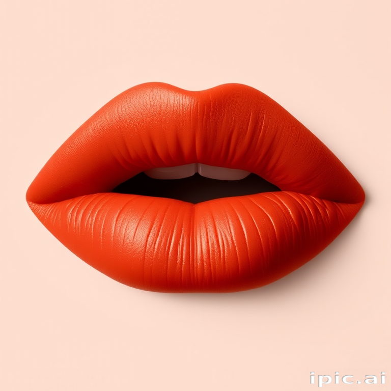 Mesmerizing image of matte terracotta lips with a bold outline, emphasizing natural texture and fullness, captured in sharp detail against a neutral background