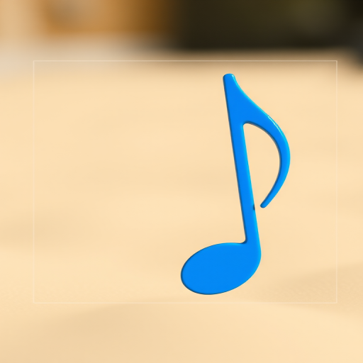 Create a high-resolution image of a blue music note with a transparent background, using a DSLR camera, aperture f/8, ISO 100, 35mm focal length, taken from a frontal view in natural light.
