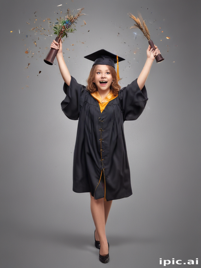 Grad Cg Joyful Graduate Celebrates Achievement with Confetti and Graduation Cap ...