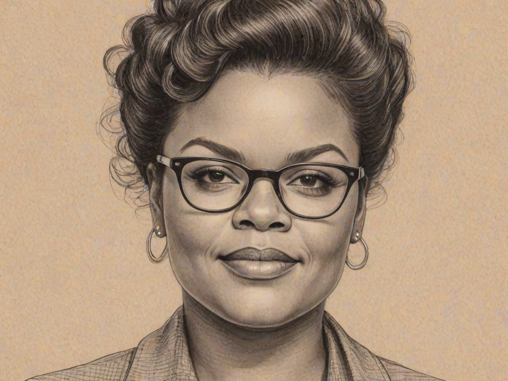 Charming Yvette Nicole Brown, pencil sketch, portrait of Captivating woman 1935s in glasses, hair style beatnik, outline, clear lines, fine lines, 8k
