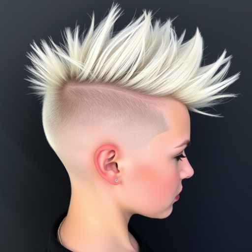 Edgy platinum blonde undercut with intricate geometric patterns shaved into the sides, long top styled in a messy quiff for a bold and daring look