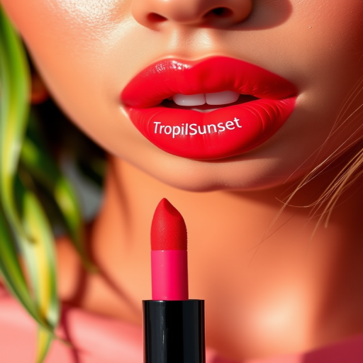 Exotic "Tropical Sunset" ombré lip color gradient from coral to magenta, innovative dual-ended applicator for effortless blending, creating dimensional looks