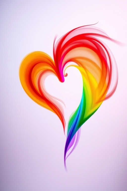 create a vibrant heart shape design with swirling colors of red, orange, yellow, green, blue, and purple, high resolution, 50mm lens, f/2.8 aperture, ISO 100, soft focus background, shot with a digital DSLR camera.
