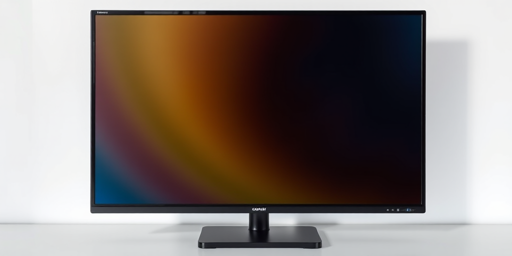 Create a high-resolution image of a sleek, modern flat-screen monitor with a black bezel and a reflective screen, shot with a DSLR camera at ISO 100, f/5.6 aperture, 50mm lens, in natural lighting for sharp detail and vibrant colors.