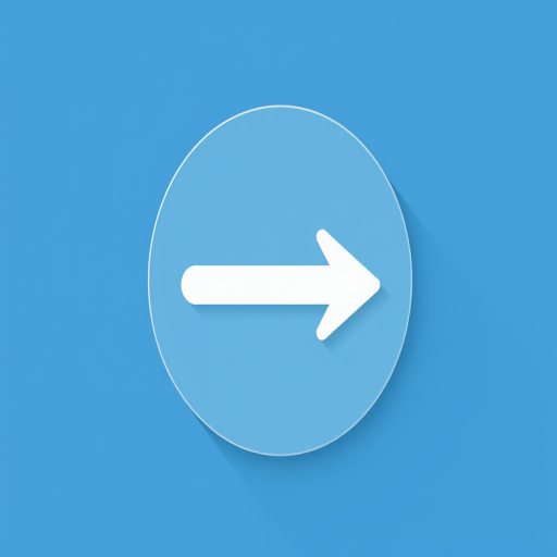 Create a flat design icon of an exit symbol with a right arrow on a blue circular background, ensuring high resolution at 300 DPI, use a 50mm f/1.8 lens for a crisp focus, set the camera view to frontal and employ a digital camera style for vector quality.