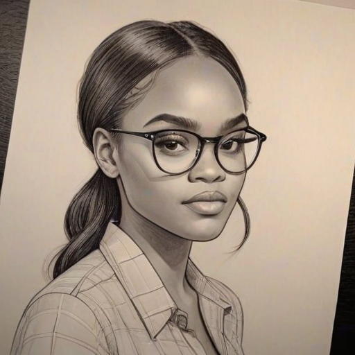 Gorgeous China Anne McClain, pencil sketch, portrait of Beauteous woman 1971s in glasses, hair style beatnik, outline, clear lines, fine lines, 8k