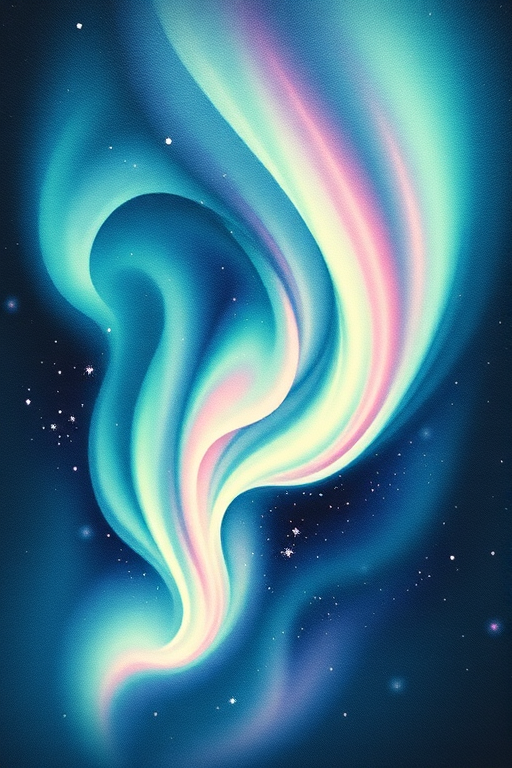 Ethereal "Aurora Borealis" tattoo style capturing the mesmerizing beauty of the Northern Lights, using a blend of watercolor techniques and fine line work to create sweeping veils of luminous greens, pinks, and purples against a starry night sky, with subtle white ink highlights adding a shimmering, otherworldly quality to the design