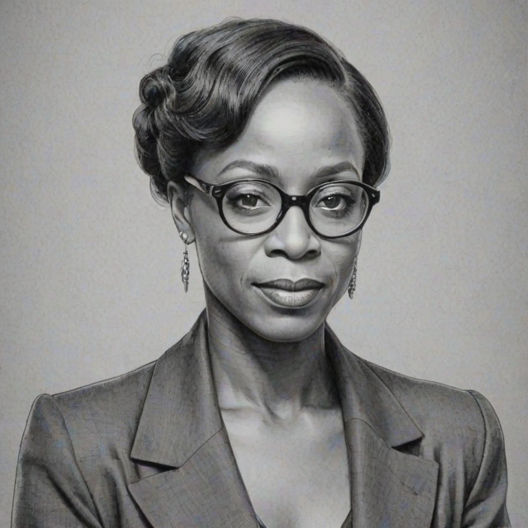 Elegant Marianne Jean-Baptiste, pencil sketch, portrait of Splendid woman 1929s in glasses, hair style beatnik, outline, clear lines, fine lines, 8k