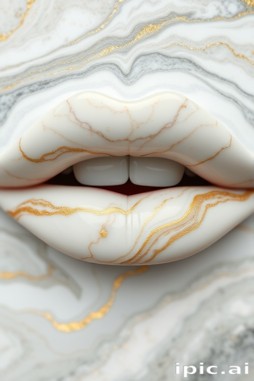 Elegant marble lips with swirling patterns of white, gray, and gold, reminiscent of luxurious stone surfaces and exuding timeless sophistication