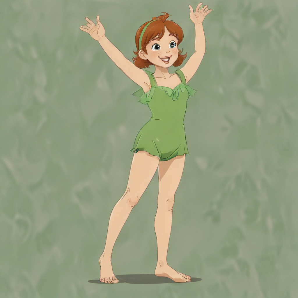 elder kid skinny Wendy Darling from the cartoon Peter Pan stands ...