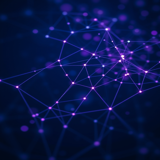 high-resolution abstract network design with connected lines and points in dark blue and purple tones, shot with a Canon EOS 5D Mark IV, aperture f/8, ISO 100, 35mm lens, medium depth of field, with soft focus and balanced lighting