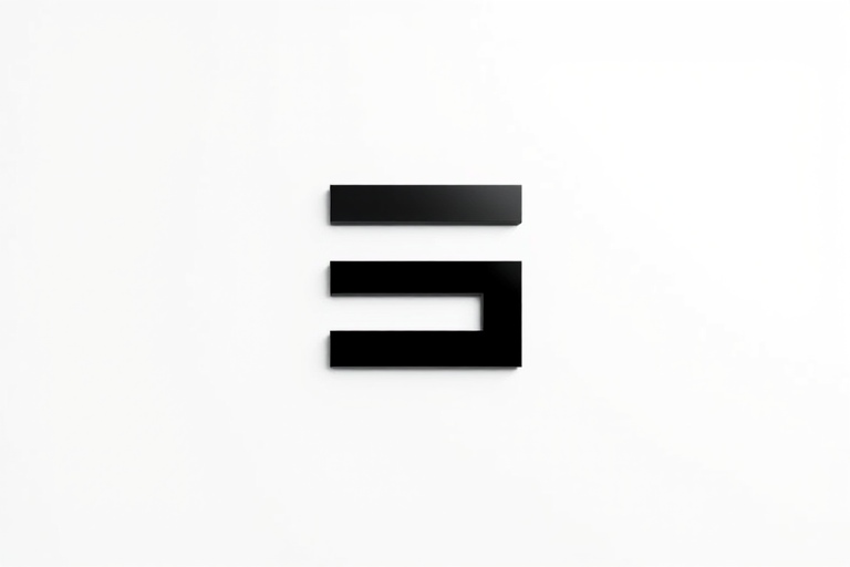 Generate a high-quality image of a minimalist black logo on a white background, using a DSLR camera with a 50mm lens, aperture set to f/1.8, ISO 100, with a soft focus effect and high contrast lighting.