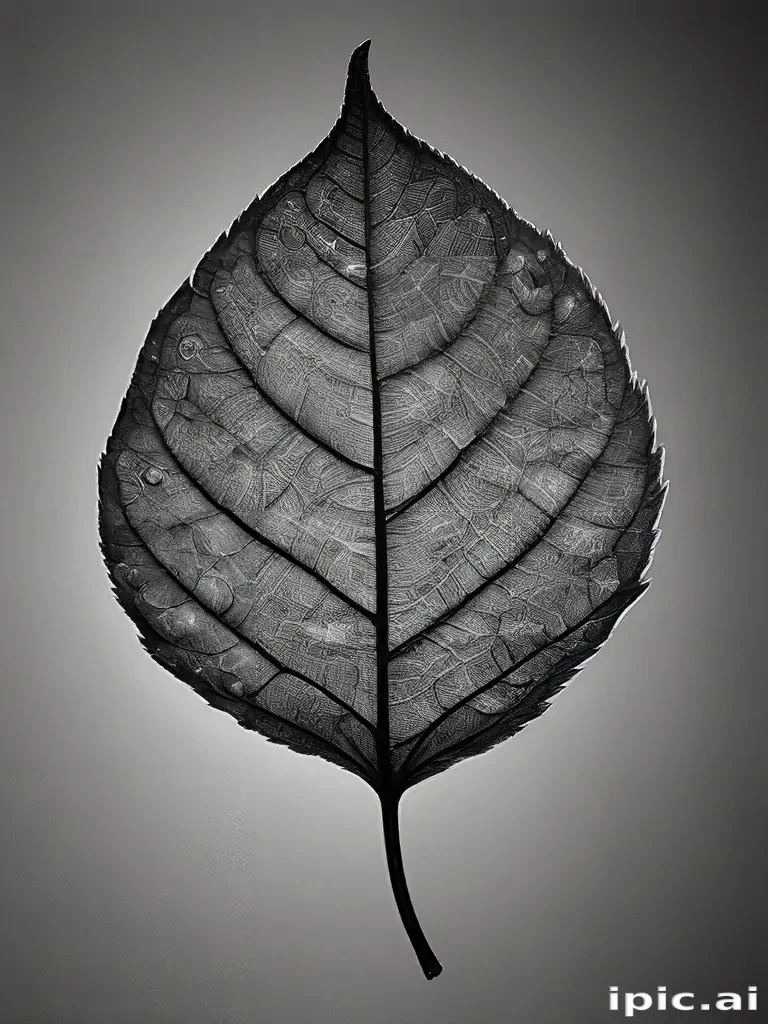 leaf in black and white
