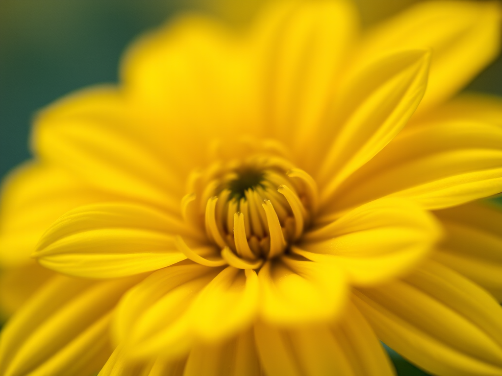a close-up shot of a vibrant yellow flower, focusing on the intricate petals with a soft bokeh background, macro photography, f/2.8 aperture, ISO 100, shutter speed 1/200, 50mm lens, DSLR camera