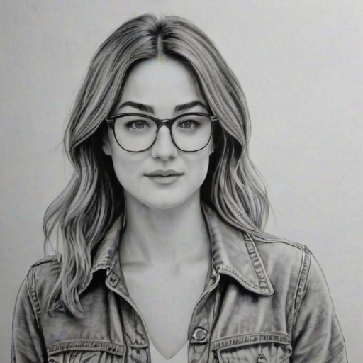 Captivating Shailene Woodley, pencil sketch, portrait of Dazzling woman 1973s in glasses, hair style beatnik, outline, clear lines, fine lines, 8k