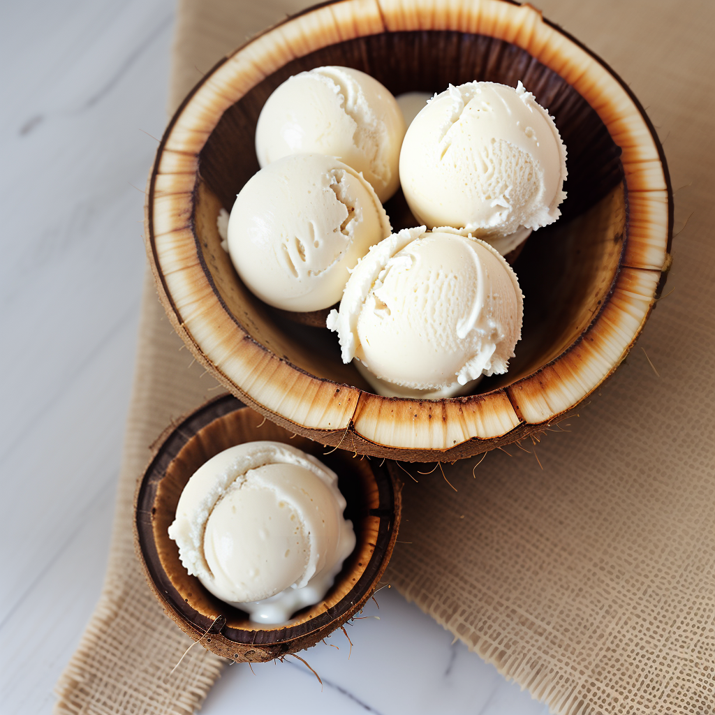 coconut ice cream in coconut shell