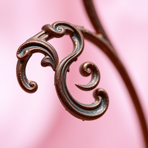 Create a high-resolution image of an elegant swirling decorative flourish, captured with a DSLR camera at f/4, 1/100 sec, ISO 100, using a macro lens with a soft focus background and natural lighting.
