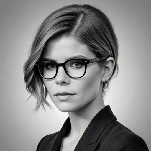 Beauteous Kate Mara, pencil sketch, portrait of Enticing woman 1921s in glasses, hair style beatnik, outline, clear lines, fine lines, 8k