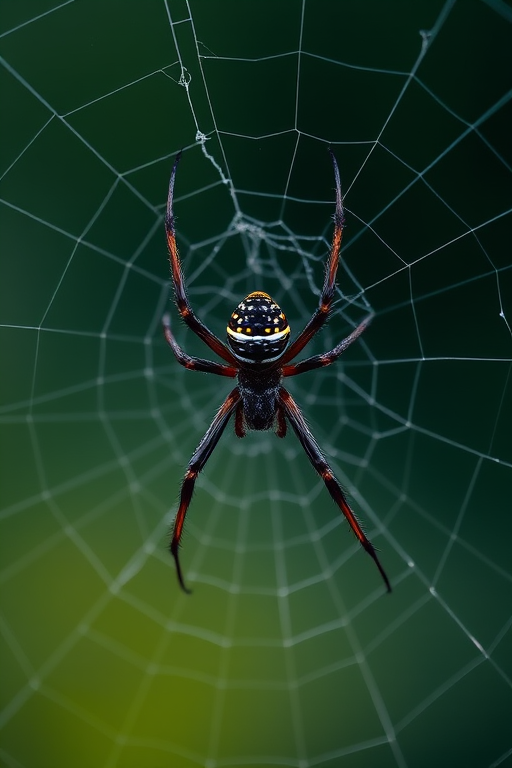 black widow spider on a spiderweb, macro photography style, f/8 aperture, 50mm lens, natural light, close-up view, high-definition image quality