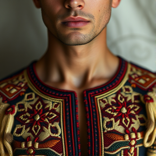 Face, shoulders, chest covered in openwork Druze embroidery. Raw, unedited image.