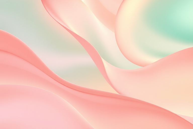create an abstract image with flowing lines in soft pastel colors of pink and mint green, use a DSLR camera with a 50mm lens, aperture set to f/2.8, ISO 100, natural lighting at golden hour, focus on smooth gradients and curves to enhance visual impact