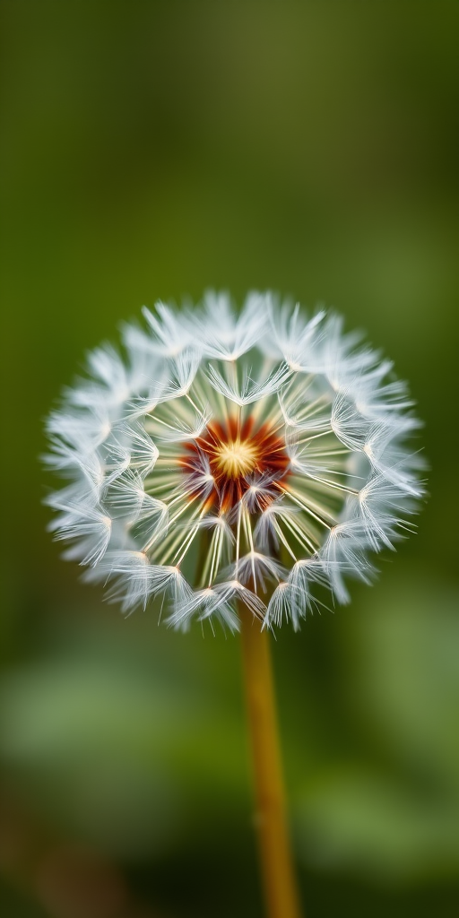 capture a close-up of a dandelion seed head with a blurred green background, use a Canon EOS 5D Mark IV with a 100mm f/2.8 macro lens, aperture set to f/2.8, ISO 200, shutter speed 1/250s, natural lighting for a soft focus effect