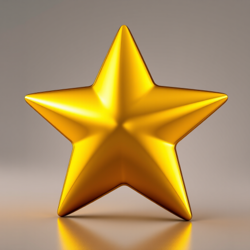 create a vibrant, 3D-rendered gold star with smooth shading and a glossy finish, photographed using a DSLR camera with a 50mm lens, aperture set to f/1.8, ISO 100, in a studio setting with soft lighting to enhance reflections and details
