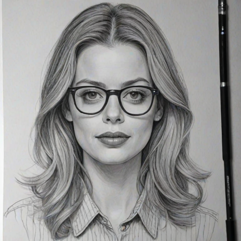 Resplendent Gillian Jacobs, pencil sketch, portrait of Ravishing woman 1969s in glasses, hair style beatnik, outline, clear lines, fine lines, 8k
