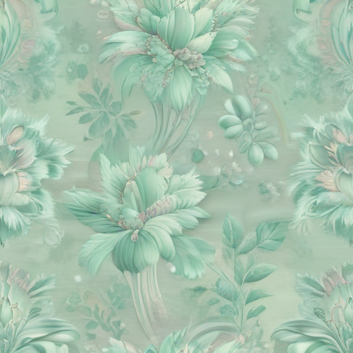 Soft Green Floral Pattern with Delicate Leaves and Blossoms in Harmony