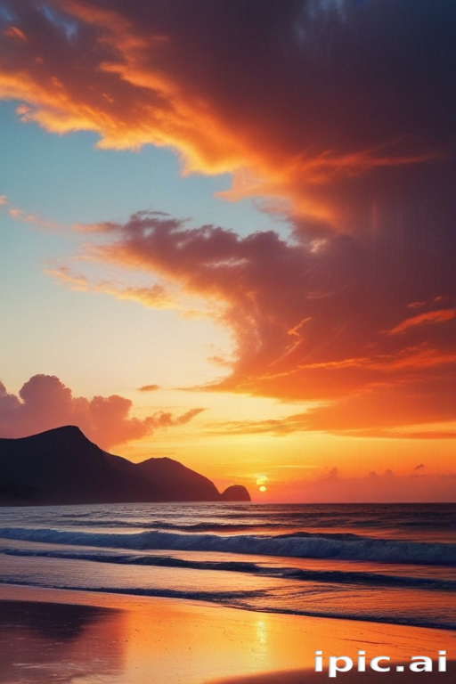 Stunning Sunset Over the Tranquil Ocean with Dramatic Colorful Clouds