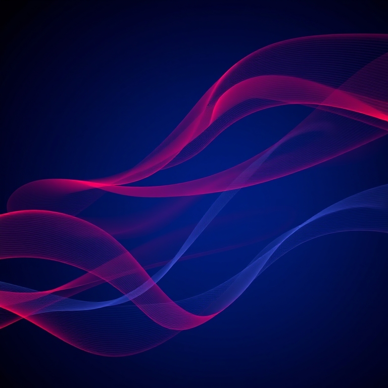 generate a high-resolution abstract image of flowing lines in red and blue against a deep blue background, using a Canon EOS R5 with a 50mm f/1.8 lens, aperture set to f/8, shutter speed of 1/125s, and ISO 100, capturing a smooth gradient effect and soft focus on the edges for depth.
