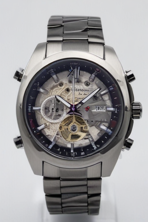 automatic wristwatch, stainless steel case, chain inside the movement