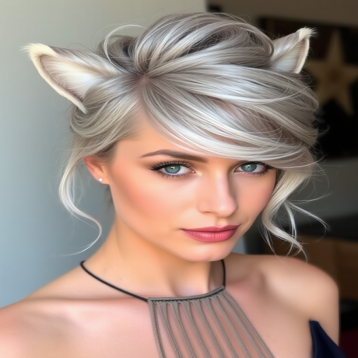 Graceful silver fox showcasing a sophisticated French twist with loose, face-framing tendrils and subtle highlights