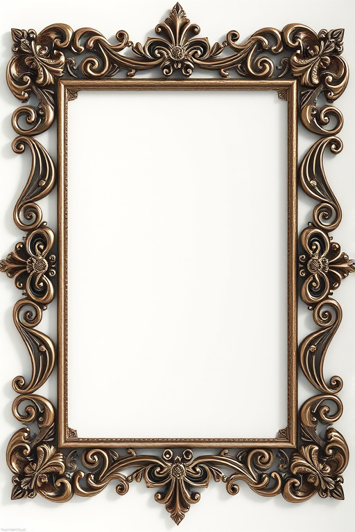 Generate a high-resolution image of an ornate metal corner frame with intricate floral designs, using a DSLR camera, 50mm lens, f/2.8 aperture, ISO 100, and a soft natural lighting setup.