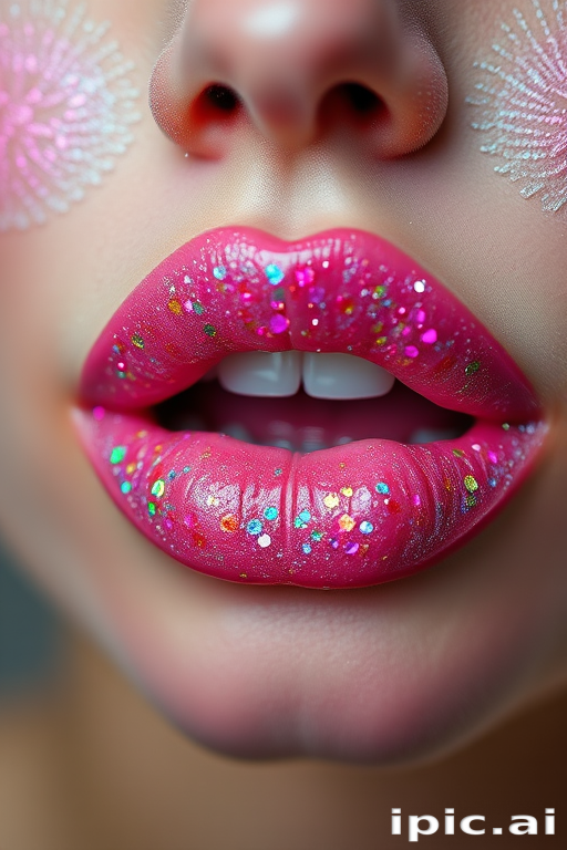 Enchanting "Fairy Dust" lip style incorporates a translucent base with multicolored, iridescent glitter, creating a magical, otherworldly effect that sparkles with every movement