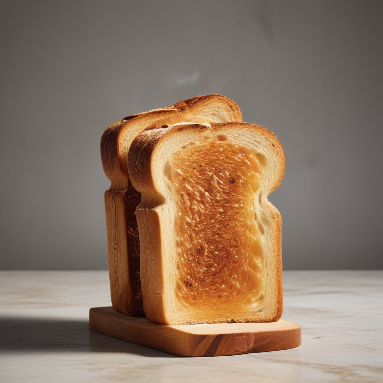 Perfectly Toasted Bread Slices on a Wooden Cutting Board Display