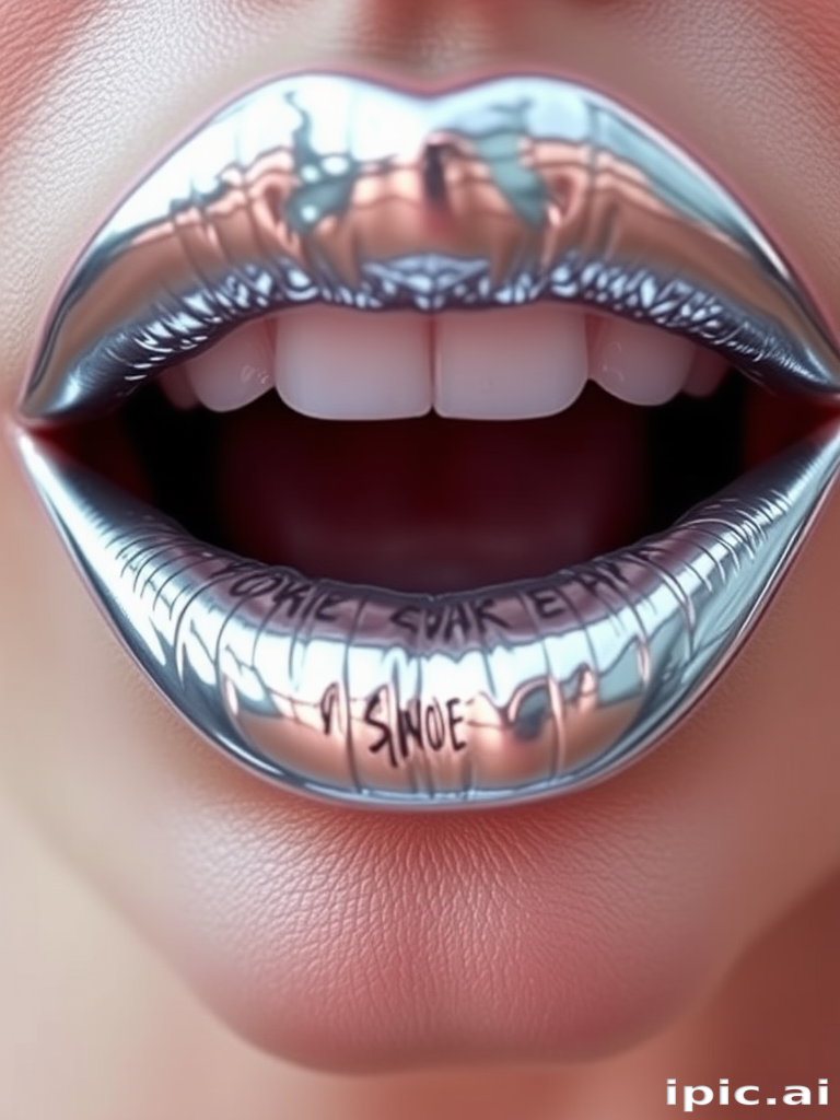 Metallic silver lips named "Liquid Mercury" showcase a futuristic and space-age appearance with a mirror-like finish, ideal for sci-fi themed events