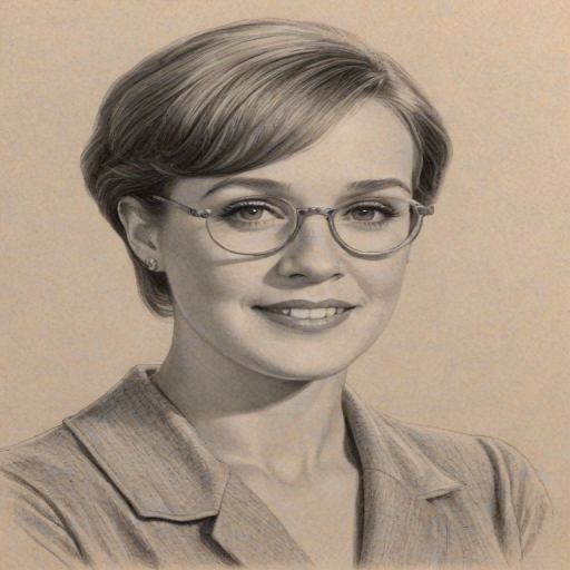 Pleasing Julie Andrews, pencil sketch, portrait of Fascinating woman 1923s in glasses, hair style beatnik, outline, clear lines, fine lines, 8k