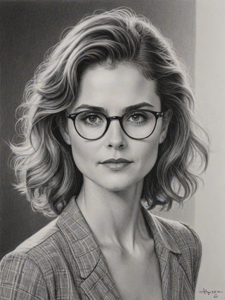 Comely Keri Russell, pencil sketch, portrait of Enchanting woman 1938s in glasses, hair style beatnik, outline, clear lines, fine lines, 8k