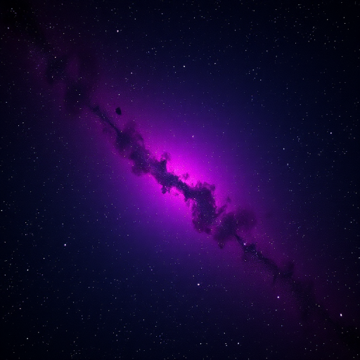 Create a high-resolution image of a cosmic scene featuring a purple nebula with scattered stars, using a DSLR camera, 24mm lens, f/2.8 aperture, 30 seconds exposure time, ISO 1600, capturing a wide-angle view to enhance detail and depth.