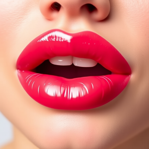 Playful "Watermelon Sorbet" lips boasting a bright, glossy pink-red hue, perfectly moisturized and plumped for a juicy appearance