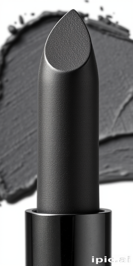 Charcoal gray lipstick with a suede-like finish, called "Smoky Quartz," boasting a unique texture that appears both matte and metallic