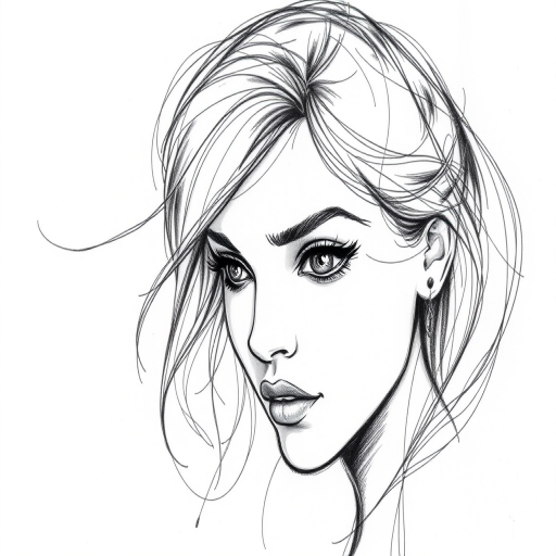 Sketch-style tattoo artwork called "Artist's Muse" using loose expressive lines and crosshatching techniques to create a dynamic design that resembles a pencil drawing brought to life on the skin
