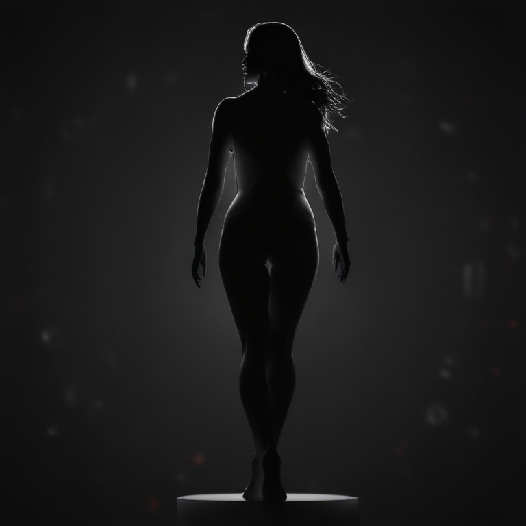 Silhouette of a Woman Standing Gracefully Against a Dark Background