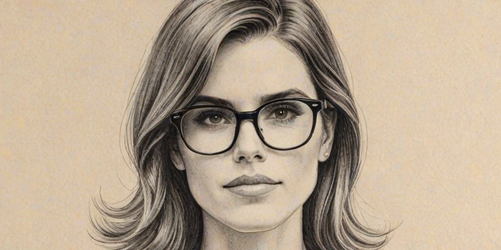 Comely Karla Souza, pencil sketch, portrait of Graceful woman 1961s in glasses, hair style beatnik, outline, clear lines, fine lines, 8k