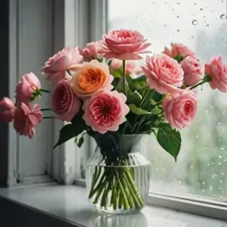 flowers behind glass wallpaper