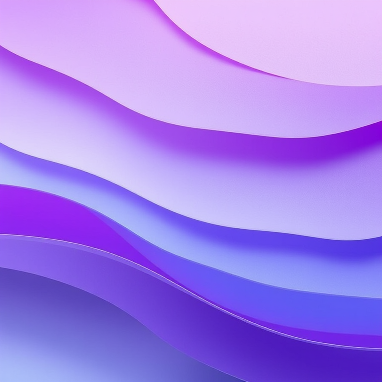 Create an abstract image featuring layers of soft purple and blue gradients with a glossy texture, captured with a 50mm lens at f/1.8, ISO 100, in a top-down view, using a mirrorless camera to enhance image quality.