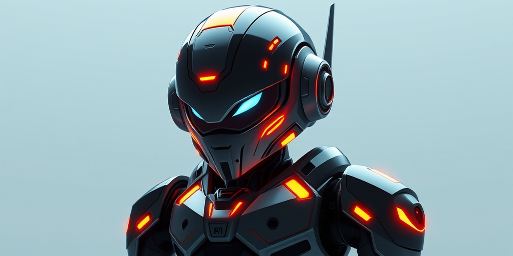 Create a high-resolution image of a stylized character design featuring a sleek, futuristic robot with illuminated accents, captured with a Canon EOS R5, 85mm lens, f/1.8 aperture, ISO 100, in a well-lit studio environment to enhance details and sharpness.