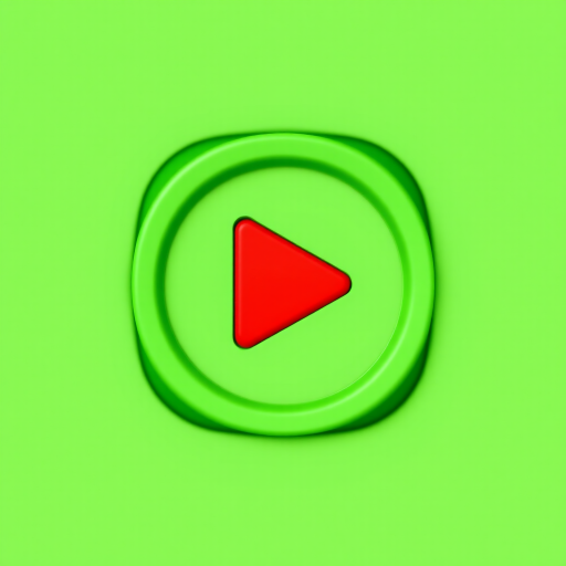 Create a high-quality image of a green play button with a red triangle centered inside a rounded square shape, use a Canon EOS 5D Mark IV camera, aperture f/2.8, shutter speed 1/60s, ISO 100, 50mm lens, natural lighting, and a shallow depth of field.